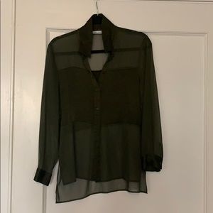 Zara Sheer Paneled Button Down